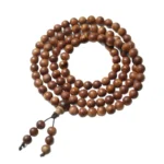 Sidera Vault Handmade Indian Old Mountain Sandalwood Mala Beads - 0.31" (8mm) Diameter, 108 Beads, Artisanal Polished Spiritual Bracelet