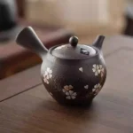 Sidera Vault Handmade Japanese Tokoname-Yaki Teapot - 3.07" Mouth, 4.13" Tall, 400ml Capacity - Hand-Painted Cherry Blossom & Mount Fuji Design