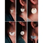 Sidera Vault Handmade Kenyan Cow Bone & Brass Fan Earrings: Conch Diamond, Artisanal Non-Machine Made Tribal Jewelry - Image 3