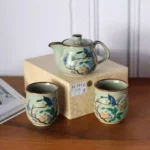 Sidera Vault Handmade Japanese Kutani-Yaki Ceramic Tea Set - 5.71" L x 3.15" H Teapot (270ml), 2.76"/2.68" Mouth Cups (200ml/180ml) - Hand-Painted Bird & Floral Motifs - Image 4