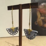 Sidera Vault Handmade Kenyan Cow Bone & Brass Fan Earrings: Gray Peacock, Artisanal Non-Machine Made Tribal Jewelry