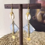 Sidera Vault Handmade Kenyan Cow Bone & Brass Fan Earrings: Conch Diamond, Artisanal Non-Machine Made Tribal Jewelry