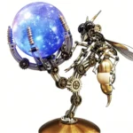 Sidera Vault Steampunk Metal Wasp Sculpture with Light-Up Crystal Orb | 16 Adjustable LED Colors, 8.27”x4.33”x9.06”