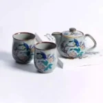 Sidera Vault Handmade Japanese Kutani-Yaki Ceramic Tea Set - 5.71" L x 3.15" H Teapot (270ml), 2.76"/2.68" Mouth Cups (200ml/180ml) - Hand-Painted Bird & Floral Motifs